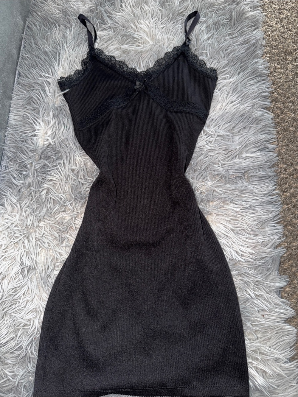 H&M Black Lace-Trim Mini Slip Dress